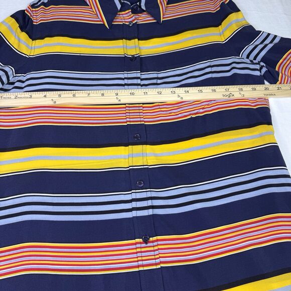 Equipment Femme Shirt Womens Small Navy Blue Striped 100% Silk Button‎ Up Top - Picture 9 of 15